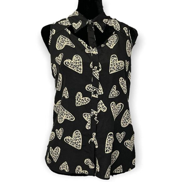 Kiss & Cry Button Up Shirt Blouse Women's XS Black Animal Print Lightweight Sexy - Picture 1 of 6
